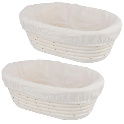 Produktbild von Rundkorb oval, 2 Stück, 25 x 15 x 8 cm, mit Leineneinsatz, für Brotbacken