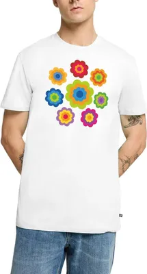 Produktbild von Spreadshirt 70er Jahre Hippie Flower Power Kostüm Blumen Fasching Männer Premium T-Shirt, 4XL, Weiß
