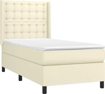 Zdjęcie produktu dla vidaXL Łóżko sprężynowe z materacem kremowe 90x200 cm imitacja skóry