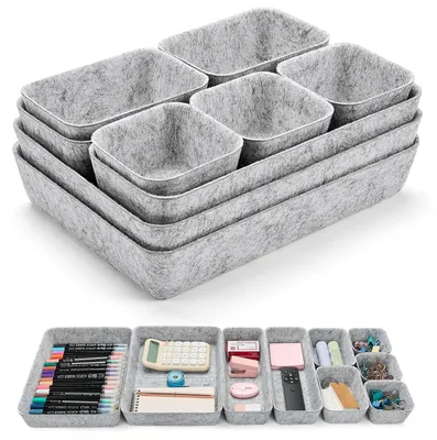 Immagine prodotto di Organizzatore per cassetti da 9 pezzi, in feltro color grigio chiaro, ideale per l'ufficio e la casa