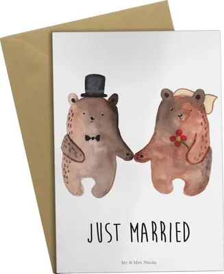 Produktbild von Mr. & Mrs. Panda Grußkarte Bär Heirat - Weiß - Geschenk, einladungskarten, Teddy, Klappkarte, osterkarte, weihnachtskarten, Grußkarten, glückwunschkarten