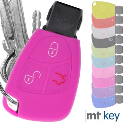 Produktbild von Auto Schlüssel Hülle Silikon Schutz Cover Pink kompatibel mit Mercedes Benz W204 W245 S203 A209 C-Klasse CLK SLK W211 W203 W169 Zünschlüssel 3 Tasten Smartkey