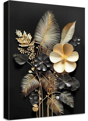 Produktbild von 3D Schwarzgold Blumen Leinwand Bild mit Rahmen 30x40cm