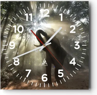 Produktbild von Wanduhr - Quadrat - Glasuhr - Elefant Dschungel  - 30x30cm - Schleichendes Uhrwerk - Lautlos - zum Aufhängen bereit - Dekoration Modern - Wanddekoration aus Glas - C4AC30x30-3835