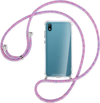 Produktbild von Handykette Backcover-Schutzhülle mit Band (Metall silberfarben) für Huawei Y5 2019 - lila/rosa/blau