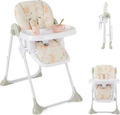 Produktbild von COSTWAY 6 in 1 Babyhochstuhl umwandelbar, klappbarer Hochstuhl höhenverstellbar mit Liegefunktionen, Rollen (Beige)