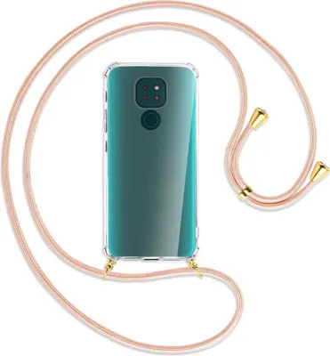 Produktbild von Handykette Backcover-Schutzhülle mit Band (Metall goldfarben) für Motorola Moto G9 / G9 Play - rose peach