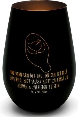Produktbild von Mr. & Mrs. Panda Laterne Seekuh Happy - Schwarz - Geschenk, Selbstliebe, Neuanfang, Freundin, Zufrieden, Windlicht Glas, Respekt, Meer, Teelichthalter, Achtsamkeit