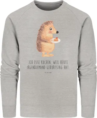 Produktbild von Mr. & Mrs. Panda Baumwoll Pullover Igel Kuchenstück Größe M - Heather Grey - Geschenk, Sweater, Geburtstagskuchen, Sweatshirt, Kuchen Backen, Bio, Lustige Sprüche, Pulli