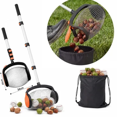 Produktbild von Rollsammler Nusssammler 34cm mit Aluminium Teleskopstiel, Pedalbetätigte Seitenöffnung, Ausziehbar 37–110 cm,Obstsammler für Walnüsse Eicheln Fallobst