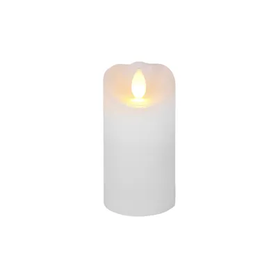 A white LED candle with a flickering flame.