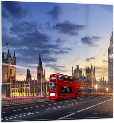 Produktbild von Bilder auf glas - London Bus - 60x60cm - Glasbilder - Wandbilder - Bilder - Kunstdruck - zum Aufhängen bereit - Wanddekoration aus Glas - Glas Bilder - Wandbild auf Glas - Einteilig - GAC60x60-3592