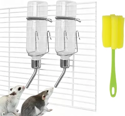 Imagen del producto de Botella para pequeños animales, 350 ml, paquete de 2 unidades, con tetina y soporte para jaulas