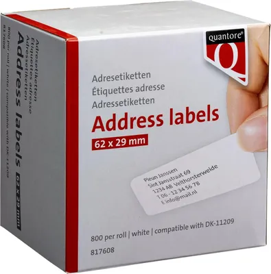 Produktbild von Quantore - Etikettenetikett DK-11209 29x62mm Adresse weiß 800 Stück