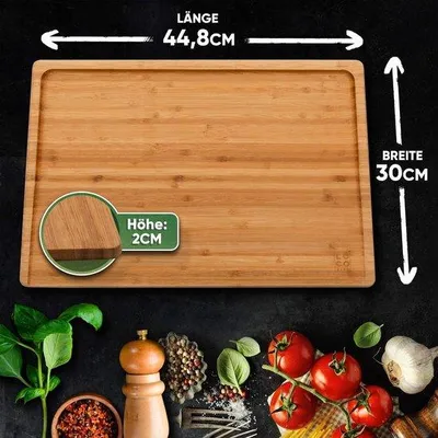 Produktbild von Massive Bambus-Schneidebrett mit Saftkanal 45x30cm groß