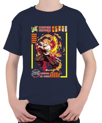 Zdjęcie produktu dla Koszulka dziecięca Uni Kyojuro Rengoku Demon Slayer Kimetsu no Yaiba Flame Hashira, Granatowy, 140