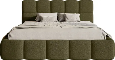 Produktbild von Selsey Cloudy - Bett mit Polsterrahmen, Boucle-Bezug in Olivgrün, 180 cm