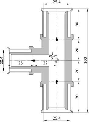 Zdjęcie produktu dla Zmniejszony trójnik Wavin Tigris K5, 25 mm x 20 mm x 25 mm