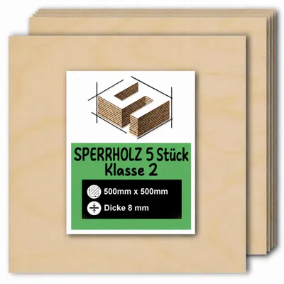 Produktbild von Quadratische Birkensperrholzplatten zum Basteln und Bemalen – Lasergravur, CNC-Fräsen, Modellbau, Laubsägearbeiten, Brandmalerei und Decoupage – Klasse 2 – 50 × 50 cm (500 × 500 mm) – 8 mm – 5 Stück