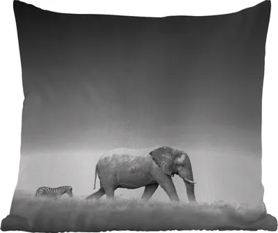 Produktbild von MuchoWow® Outdoor Kissen - Elefant - Tiere - Landschaft - Schwarz und weiß - Zebra - 45x45 cm - Wetterfest - Lounge Kissen - Fotokissen - Dekoratives Kissen