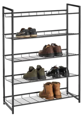 Produktbild von Schuhregal ORDO mit 5 Böden, praktischer Schuhständer Schuhablage aus Metall in schwarz lackiert