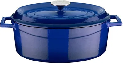 Produktbild von Ovaler Topf aus Gusseisen, blau, Inhalt 4,8 l, Ø 29 cm LAVA Metall