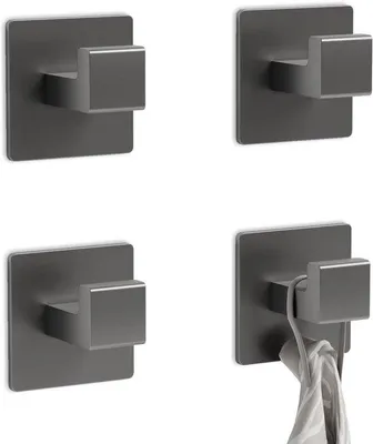 Immagine prodotto di Portasciugamani adesivi, set da 4 pezzi, ganci da parete grigi