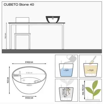 Obrázek produktu pro Lechuza Samozavlažovací květináč Cubeto Stone průměr 40 cm, bílá