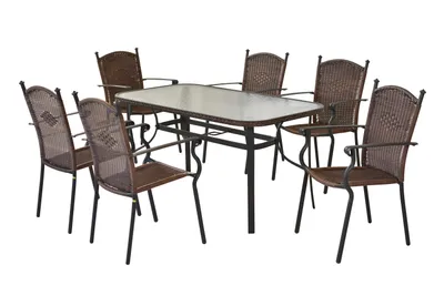 Produktbild von Merxx Gartenmöbelset "Roma" 7tlg. mit Tisch 150 x 80 cm - Aluminiumgestell Graphit mit Kunststoffgeflecht Schoko