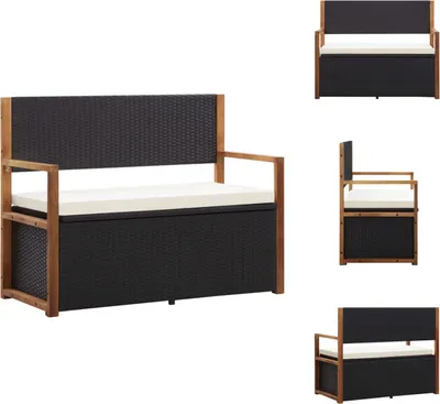Zdjęcie produktu dla vidaXL Ławka ze schowkiem 115 cm polirattan lite drewno akacja czarny - Ławki ogrodowe