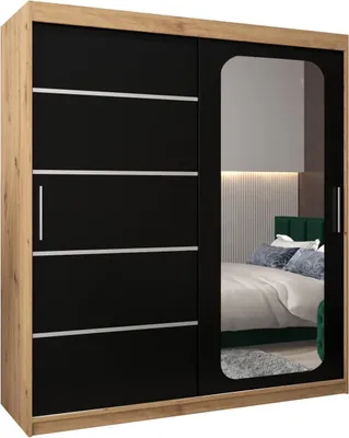 Produktbild von MEBLE KRYSPOL Promo 2180 Schlafzimmerschrank zwei Schiebetüren - Artisan + Mattschwarz