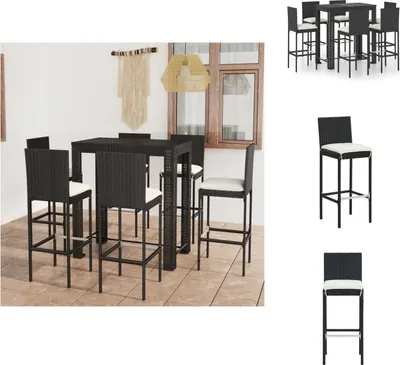 Immagine prodotto di vidaXL set bar da giardino 7 pezzi con cuscini in poly rattan nero - Set di mobili da giardino