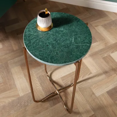 Immagine prodotto di riess-ambiente Tavolino artigianale NOBLE I 35 cm verde marmo piano d'appoggio rimovibile rotondo tavolino da salotto