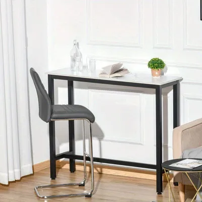Image de Table d'appoint réglable, avec plateau en MDF imitation marbre et structure en acier noir – table haute élégante – 120x40x100 cm