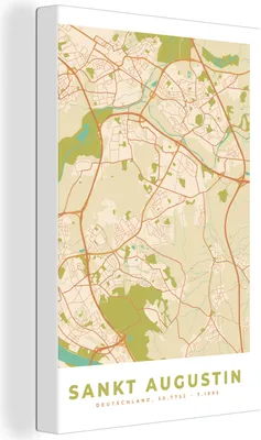 Obrázok produktu pre OneMillionCanvasses® - Obrazy na plátne - 90x140 cm, Sankt Augustin - Mapa - Vintage - Mapa mesta, Nástenná umelecká tlač Dekorácia na stenu - Fotografia na plátne - Obraz na drevenom ráme - Dekorácia na stenu - Spálňa