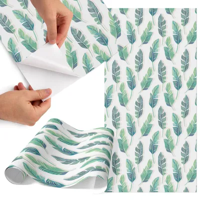 Produktbild von Möbelfolie 50x100 cm - Klebefolie Möbel - Selbstklebende Folie - Folie für Möbel - Möbelfolie Küche - Klebefolie Küche - Möbelfolie Schrank - Wasserdicht - Abwaschbar - Selbstklebend - Luftblasenfrei - Rückstandslos entfernbar - Tropische Blätter