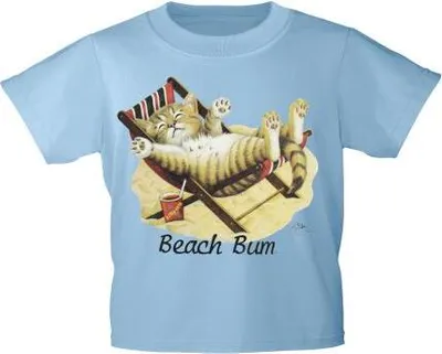 Produktbild von Kinder T-Shirt mit Print Cat Katze im Liegestuhl Beach Bum KA063/1 Gr. 122-164 Color - hellblau Größe - 134/146