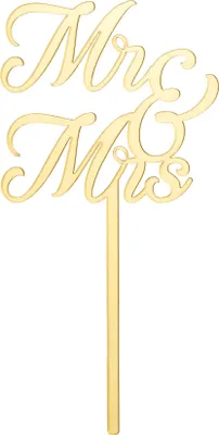 Zdjęcie produktu dla Ozdoba na tort „Mr & Mrs” ślubna, 16,5 x 8,3 cm, złota