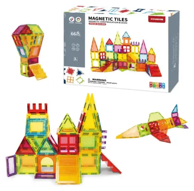 Productafbeelding van Magnetische bouwstenen XL - 66 onderdelen - Magnetische tegels, geschikt voor kinderen vanaf 3 jaar