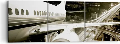 Produktbild von Bild auf Leinwand - Leinwandbild - Flugzeug Straßen Stadt - 90x30cm - Wand Bild - Wanddeko - Leinwanddruck - Bilder - Kunstdruck - Wanddekoration - Leinwand bilder - Wandkunst - CA90x30-0180