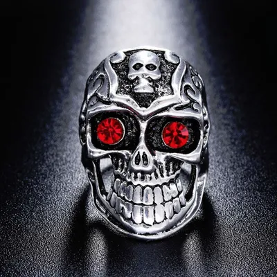 Produktbild von 3D Edelstahl Ring Totenkopf Skull Gr. 62 = 19,7 mm Silber Strass