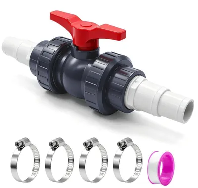 Image de Robinet à boisseau sphérique en PVC, diamètre 50 mm, avec raccords pour tuyaux de 32-38 mm et accessoires