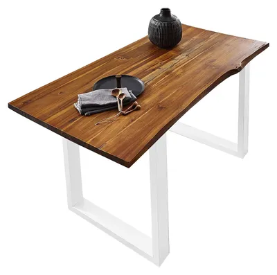 Produktbild von Esstisch Baumkante massiv Akazie cognac 140 x 80 weiß Esra