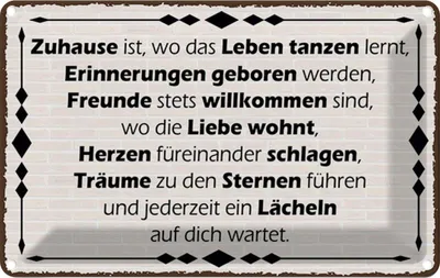 Produktbild von vianmo Blechschild 20x30 cm Zuhause iwo Leben tanzen lernt Spruch Zitat