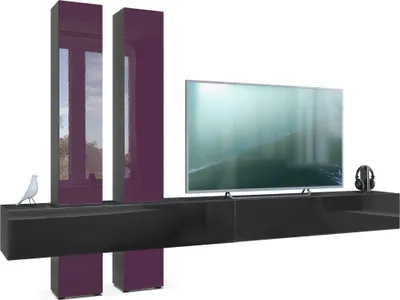 Produktbild von Vladon Wohnwand Moja,  Germany, - Schwarz matt & Schwarz/Brombeer Hochglanz - Moderne Anbauwand für Ihr Wohnzimmer (BxHxT) 330 x 204 x 39 cm
