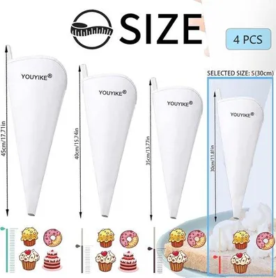 Obrázek produktu pro Silikonová cukrářská sáčka, 4dílná sada, 45–30 cm, na zdobení dortů