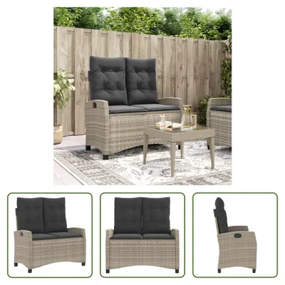 Image de The Living Store Banc de jardin Réglable avec coussins Gris clair Poly Rattan