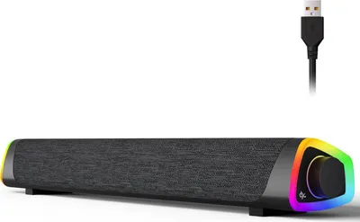 Produktbild von Computerlautsprecher, USB-betriebene Bluetooth-PC-Soundbar, LED-Licht mit Ein-/Aus-Taste, tragbare Computer-Soundbar für Desktop-Laptop, Schwarz