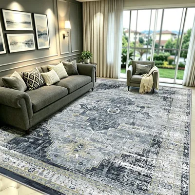 Obrázok produktu pre Modrý koberec Oosters, 160x230 cm, umývateľný, s protišmykovou vrstvou