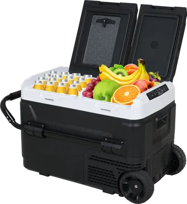 Productafbeelding van Puluomis elektrische compressor koelbox, 40 liter, met dubbele temperatuurregeling, USB-aansluiting, snijplank, geschikt voor auto en camping, 12V/230V, vriesbox tot -20°C